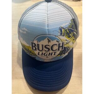 Busch‎ Light Fishing Bass Trucker Hat Brew City Snapback Mesh Cap Blue Grey Mens